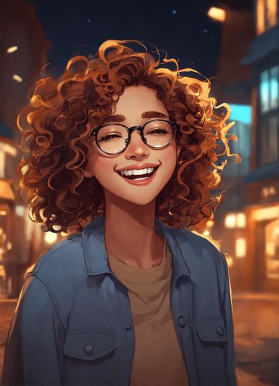 Illustration of a happy, curly-haired girl.