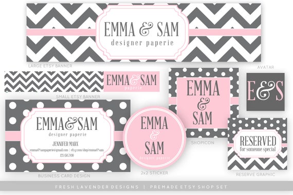 Chevron Etsy Banner / Etsy Shop Set / Grey &amp; Pink Etsy Set / | Etsy